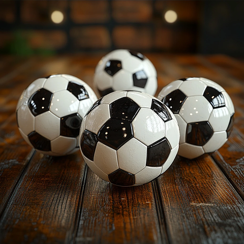 木桌上的足球夜景