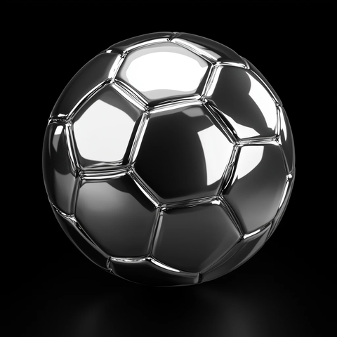 银色金属足球近距离特写