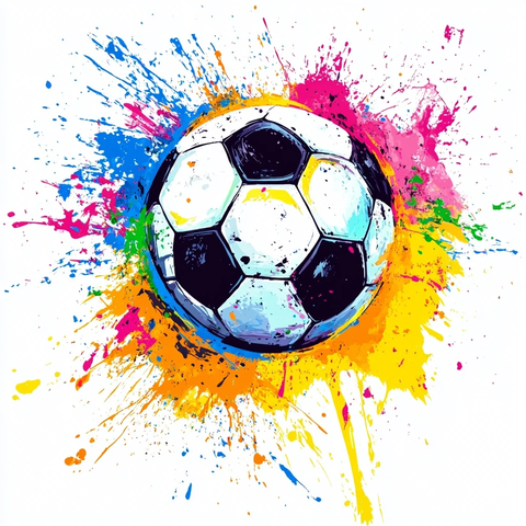 足球飞跃白色背景彩绘设计