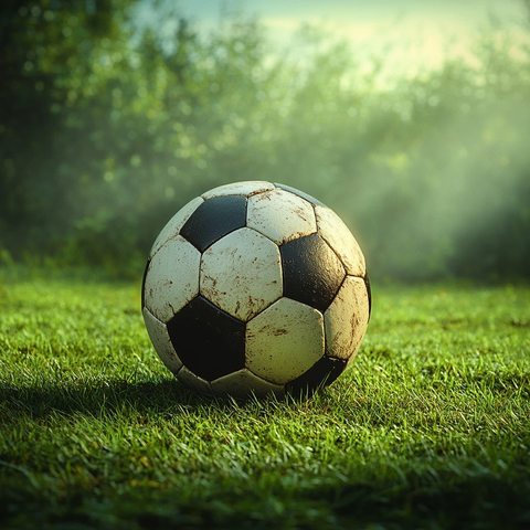 黑色足球角落绿光背景