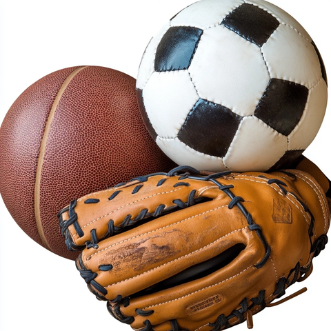 篮球足球棒球手套重叠