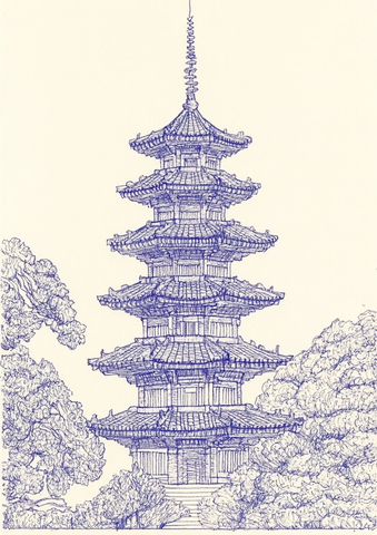 多层古建筑塔的绘制图