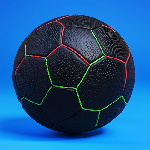 黑底六边形手球与彩色缝线