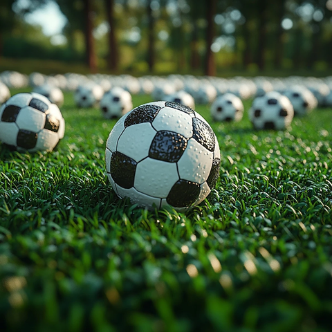 学校足球场堆放足球