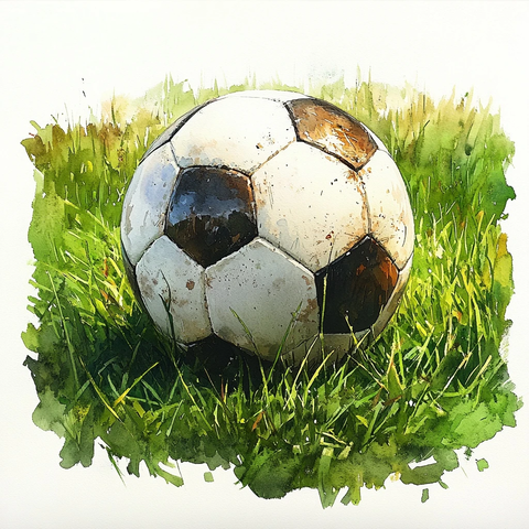 水彩足球草地长景
