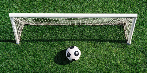 足球目标球空中绿草背景