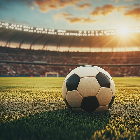 足球静卧绿茵场阳光照射