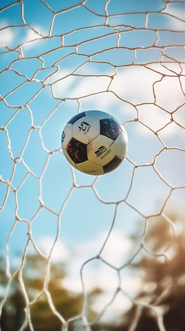 足球飞入球网瞬间