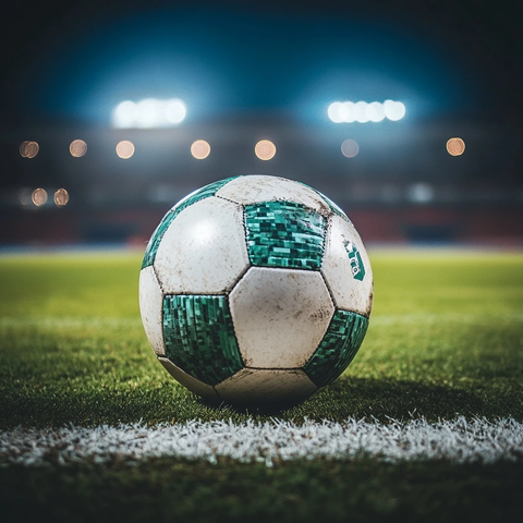 绿色白色足球夜场比赛
