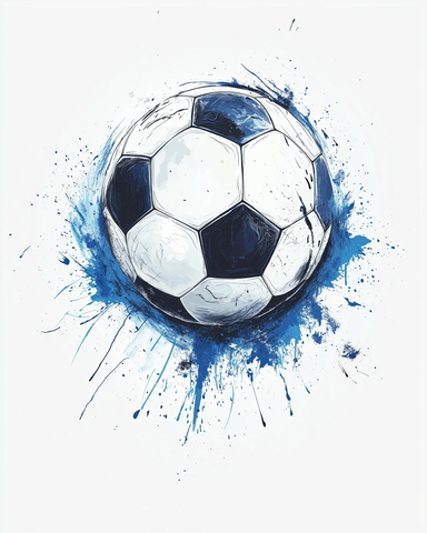 蓝色泼墨足球与简约线条
