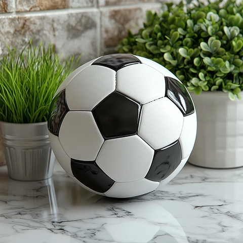 黑白足球与运动物品餐桌摆放