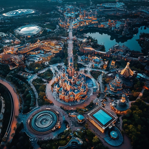 夜景中的迪士尼乐园全貌