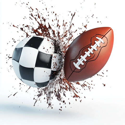 足球与橄榄球碰撞溅射