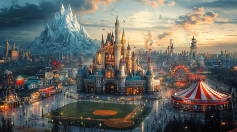 城堡主题游乐园全景夜景