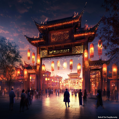 古风建筑下热闹的街道夜景