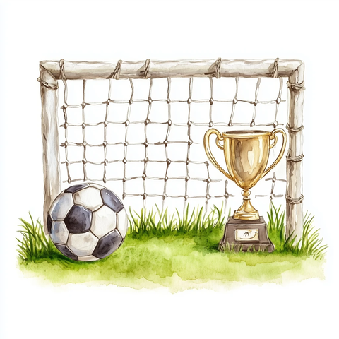 足球目标球奖杯草地插图