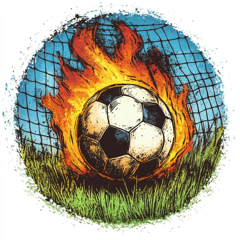木刻火焰足球草地背景