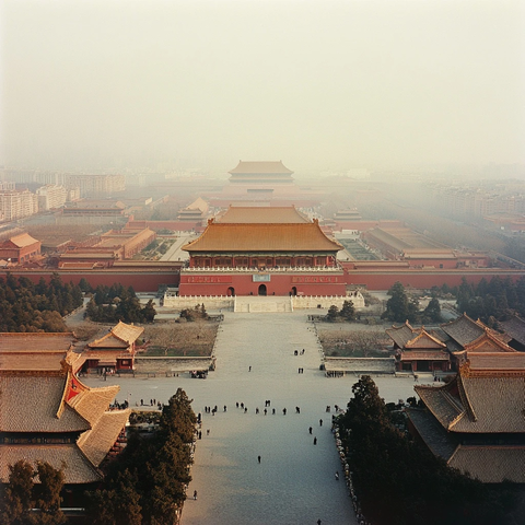俯瞰视角下的宏伟故宫全景