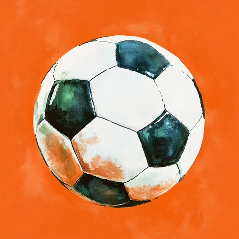 水彩足球独立橙底
