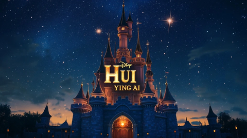迪士尼城堡夜景中的慧影AI字样