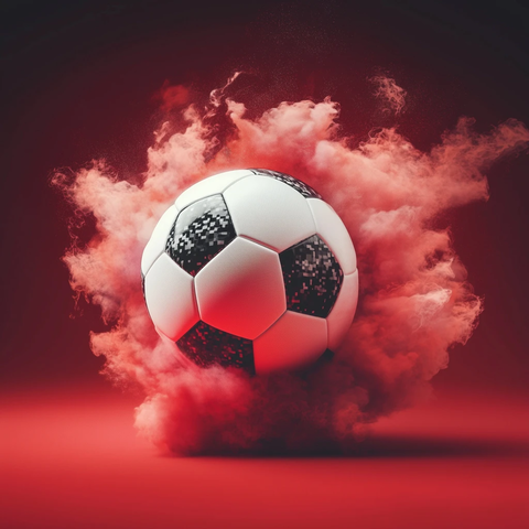 足球撞击红色画布烟雾爆炸