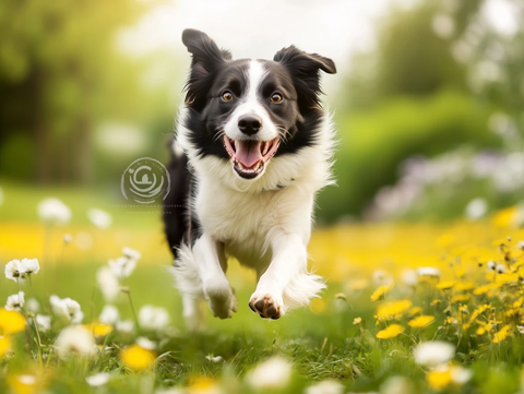 夏日草地狗狗玩耍