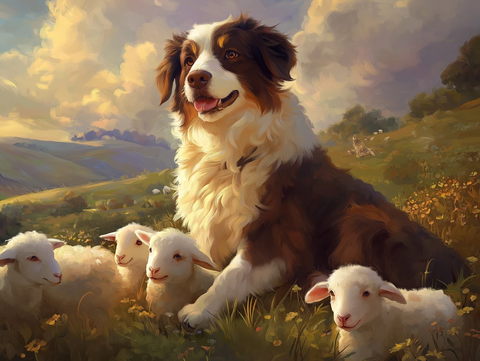 大狗与羊群乡村静谧