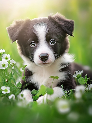 幼犬玩乐草地特写