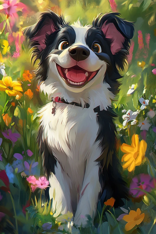 粉色毛边牧犬花园欢快