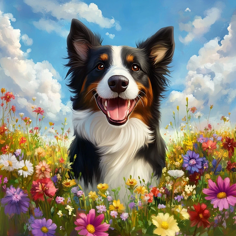 牧羊犬花海玩耍摄影