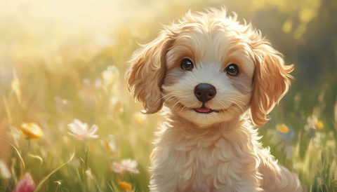 软萌幼犬花园玩耍图