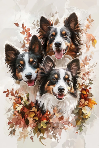 边境牧羊犬与花卉静物