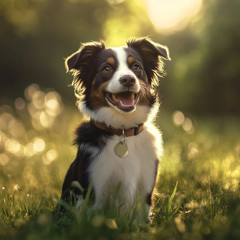 草原小狗挺胸戴项圈