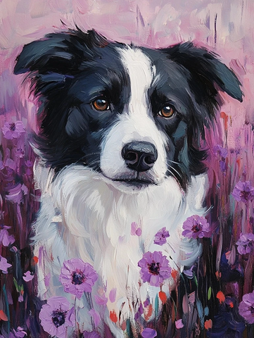 黑白阿拉斯加犬油画