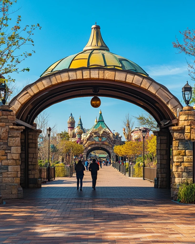 拱形门下的特色建筑景观