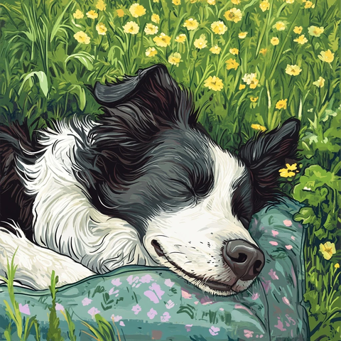 边境牧羊犬花园午睡图