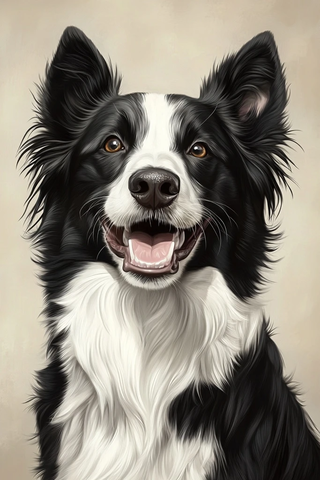 黑白边牧微笑卡通画