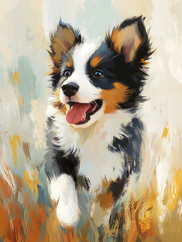 边境牧羊犬幼犬行走微笑