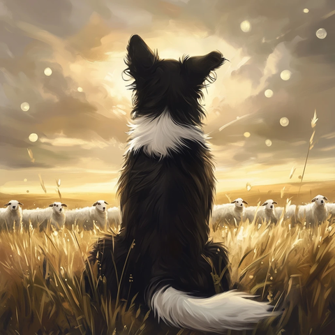 黑白边牧看羊群童话光球