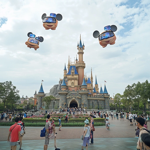 迪士尼城堡外的热闹景象