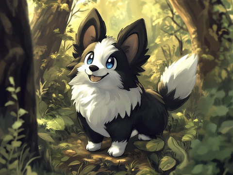 黑白柯基宝可梦蓝眼灵动