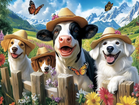 农场动物戴帽子与蝴蝶