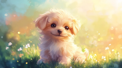 软糯小狗坐草地赏花