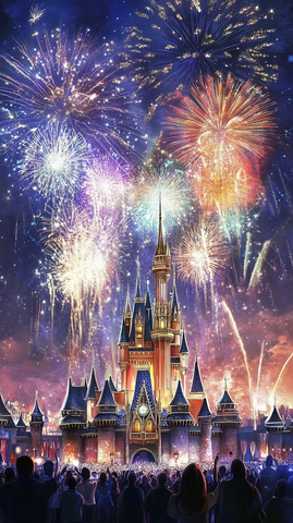 迪士尼城堡前盛大的烟花秀