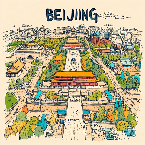 北京城市风貌与标志性建筑的全景展示