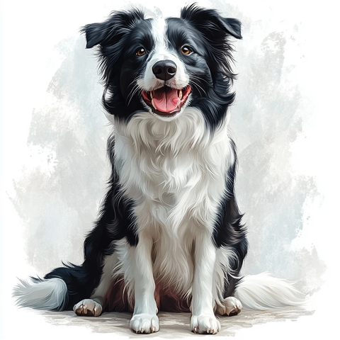 边牧犬坐姿水彩插画