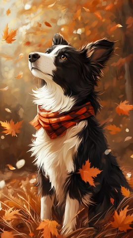 边境牧羊犬秋季落叶