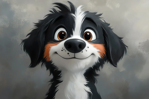 黑白小狗强壮快乐