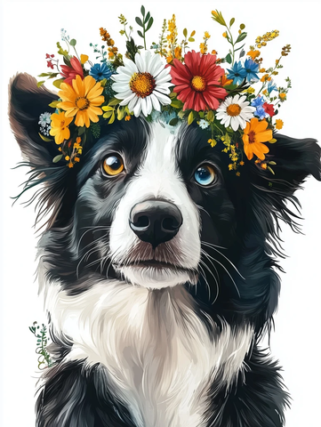 戴花冠的卡通狗矢量图