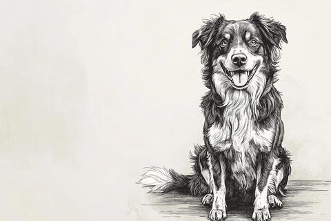 澳洲牧羊犬坐地铅笔画